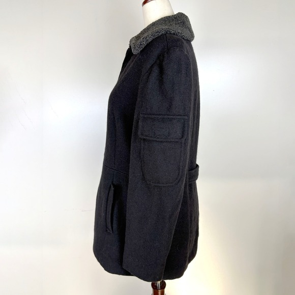 MDP Mario De Pinto Womens Black Wool Utility Jacket Sherpa Collar Made in USA M - Picture 5 of 8